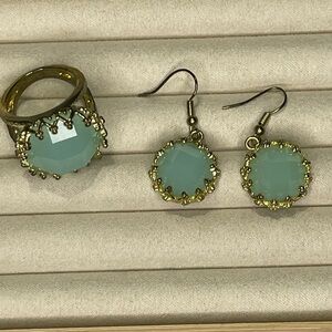 Chalcedony - Round Crown - Sea Foam Aqua - Vintage - Gold Gemstone Jewelry- NEW